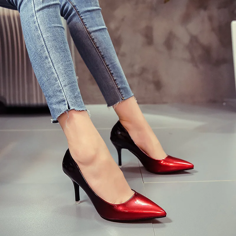 

Women Shoes Fashion PU Leather 7.5cm Thin High Heel Pointed Toe Slip-On Shallow Sexy Lady Shoes Casual Party Female Pumps Shoes