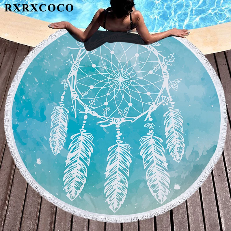 

RXRXCOCO Dreamcatcher Net Round Beach Towel Printed Beach Cover Up Shower Bath Swimming Mat For Women Swimwear Yoga Mat Pareo