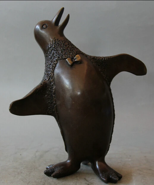 

JP S0522 11" Chinese Bronze animal Collector Qi E penguin Zoo Bird sculpture Statue Art