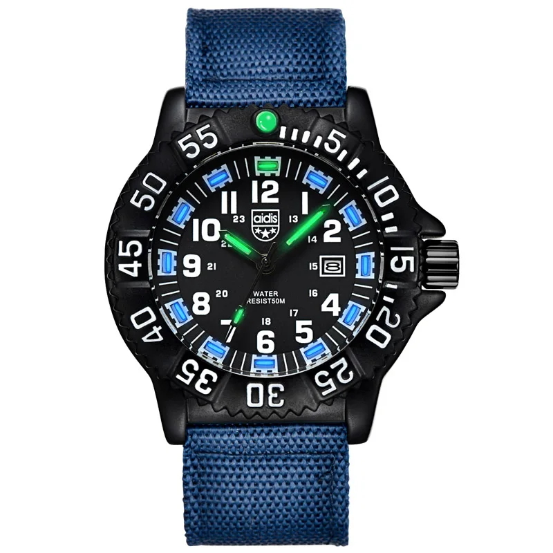 Роскошный Открытый Спорт Кварц часы нейлона Luminous Мужские часы Специальная военная форма Смотреть - Цвет: Blue-blue