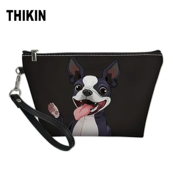 

THIKIN Boston Terrier Multi-functional Cosmetic Bags Waterproof Small Make UP Bag Girls PU Leather Women Travel Organizer Bags