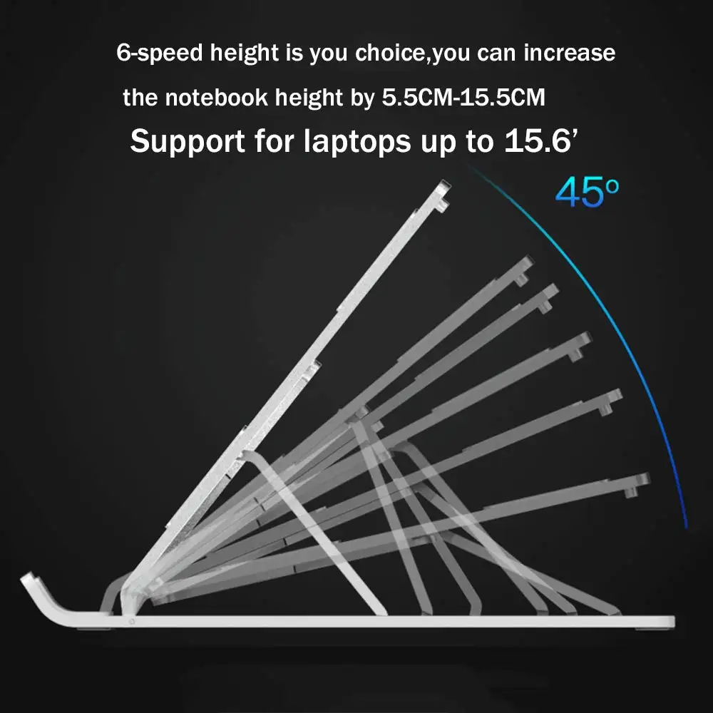 Портативная подставка для ноутбука, 6 высоты, Регулируемый Алюминиевый Настольный вентилируемый охлаждающий держатель, складной Ультра для MacBook до 15,6 дюймов