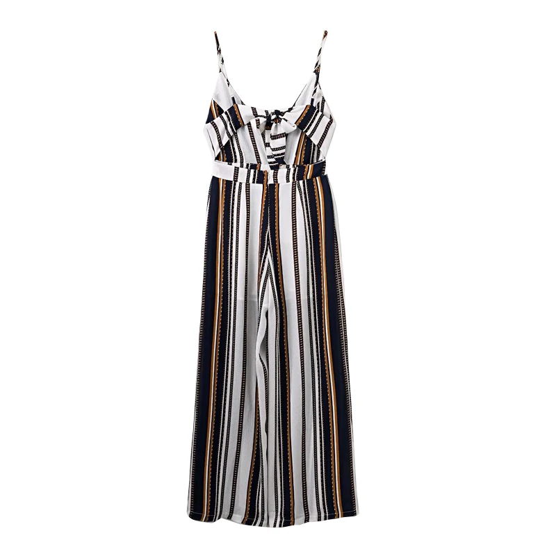 Summer Sexy Contrast Color Vertical Stripe Spaghetti Straps Full Length Jumpsuits Women Sexy Deep V-neck French Style JUmpsuits Summer Sexy Contrast Color Vertical Stripe Spaghetti Straps Full Length Jumpsuits Women Sexy Deep V-neck French Style JUmpsuits