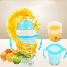 Защелка Утяжеленный соломы Детские учебный Поильник 2-в-1 соломы кружка-непроливайка Съемная герметичная с мультипликационным принтом в виде бутылки с двумя ручками