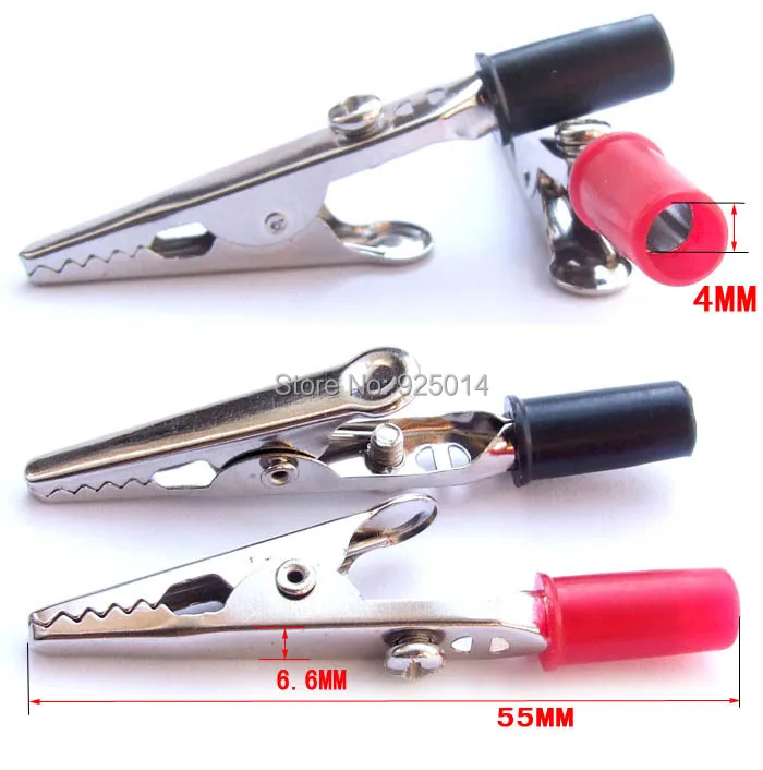 

plastic 55MM Test Hook Alligator Clip Clamp with Banana jack PCB Power Test Probes Soldering 10 black + 10 red 20 PCS/lot