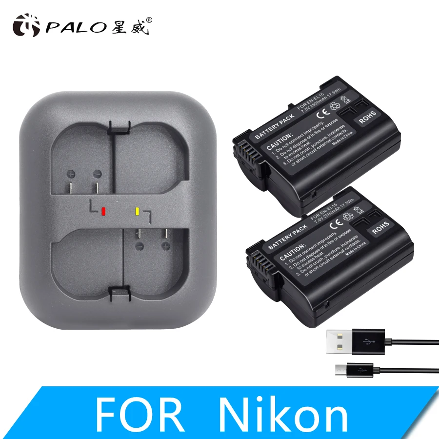 2 шт. аккумулятор камеры EN-EL15 enel15 el15 цифровой для Nikon D500 D600 D610 D750 D7000 D7100 D7200 с