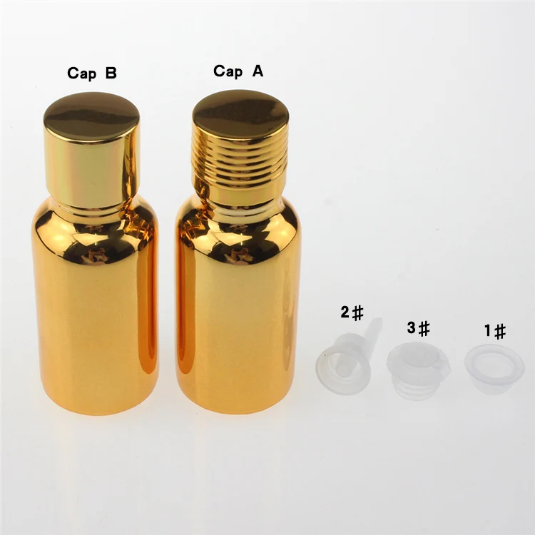 high-grade 100pcs glass 20ml essential oil bottle suppliers, hot sale golden 20 ml glass essential oil container with screw cap