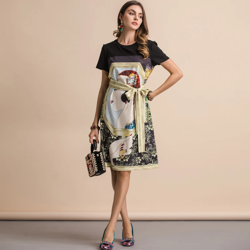 Женское платье с рисунком LD LINDA DELLA, подиумные винтажные свободные платья с коротким рукавом и стразами, весна-лето