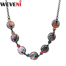 WEVENI массивное длинное эмалированное металлическое круглое ожерелье-чокер с рыбками, подвеска на цепочке, ошейник с океанскими животными, ювелирные изделия, аксессуары для девочек
