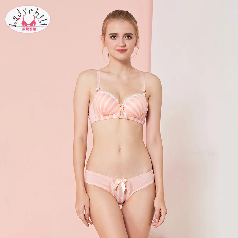 

Ladychili Intimates Soft No Underwire Bra Set Cute Lace Mesh Striped Young Women Bra and Brief Set Underwear Lingerie LolitaN331