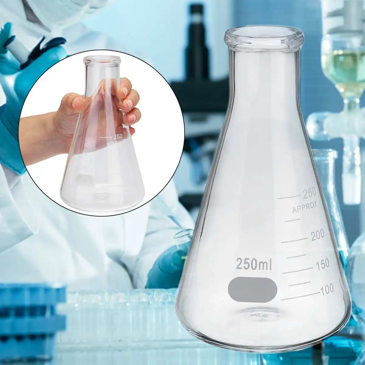 1 шт. колба Erlenmeyer из боросиликатного стекла узкая горловина коническая треугольная фляга лабораторное химическое оборудование 50 мл 100 мл 250 мл
