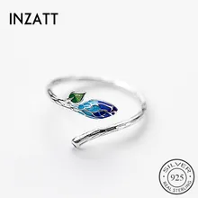 INZATT, abalorio Vintage, Plata de Ley 925, Color degradado, planta de esmalte, anillo ajustable, joyería fina para regalo de mujer