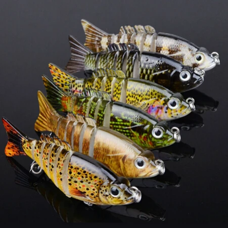  1pc 3D Eyes Multi Sections 6 Segments Fishing Lure Treble Hook 6 Jointed Swim bait Crank bait Artif