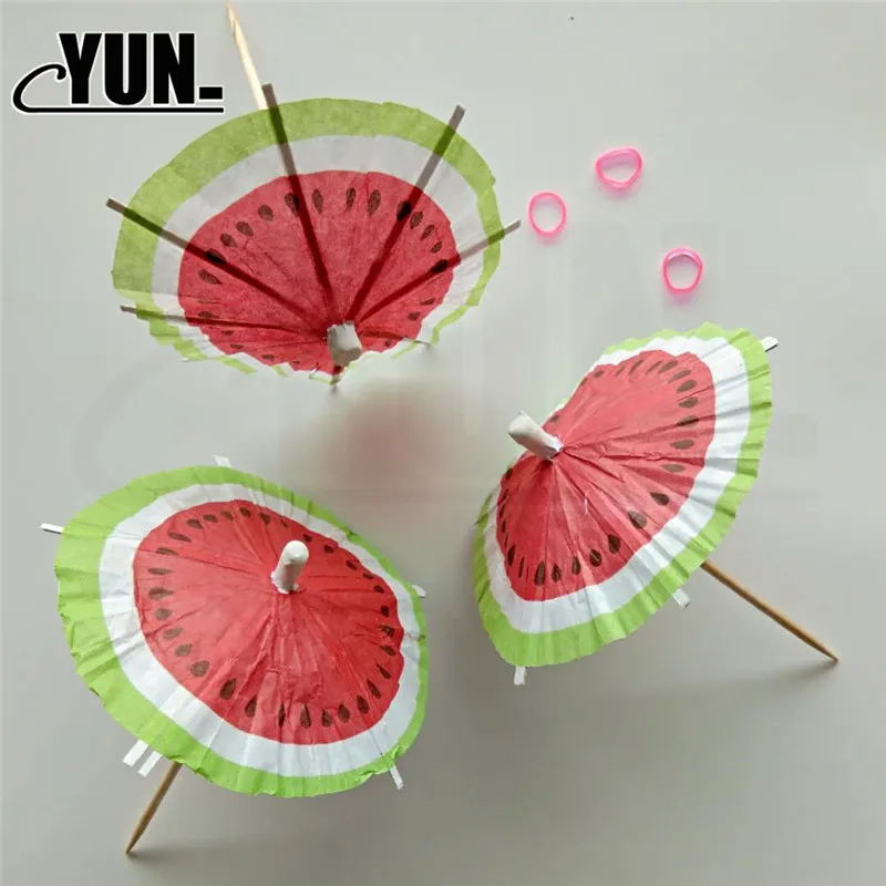Hawaiian Watermelon Umbrella  Sign Beach Pool  Bamboo Stick Fruit Toothpick Cocktail Decor Birthday Party Decoration 8D (14)