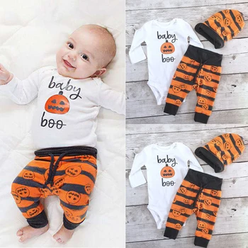 

Halloween Cute 3Pcs Newborn Baby Boy Girls Clothes Set My First Halloween Long Sleeve Romper+Pumpkin Pants Leggings+Hat Outfits