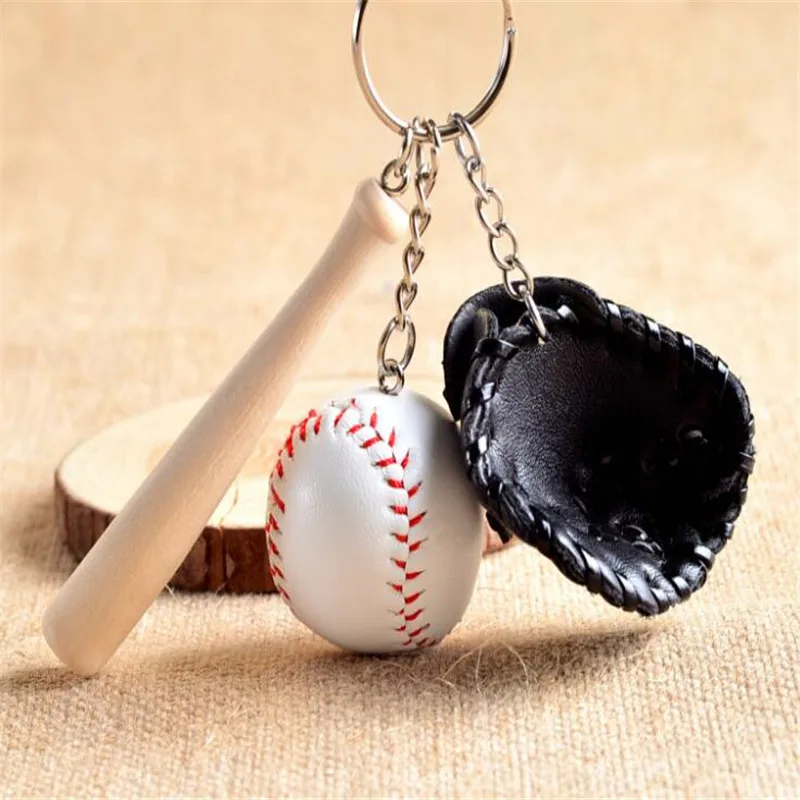 Мини-бейсбольная перчатка из трех частей деревянный брелок с битой спортивной автомобильной брелок Подарочный Брелок для ключей для мужчин и женщин B166 - Цвет: black