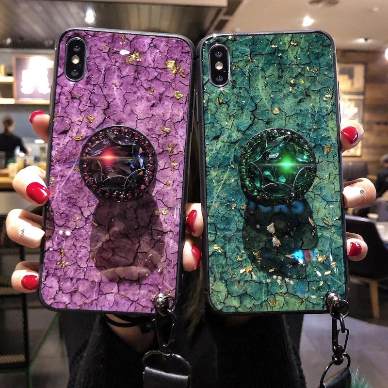 Алмазная подставка с помпоном из лисьего меха для Huawei p20 pro plus чехол хлопковым