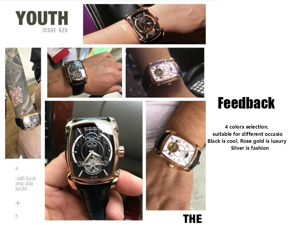 Роскошные OYW модные автоматические мужские механические часы Tourbillon деловые часы Tonneau Форма кожаные Наручные часы Relojes Hombre