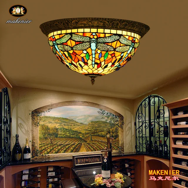 Makenier Vintage Baroque Tiffany Style Red Stained Gl Blue Makenier Vintage Baroque Tiffany Style Red Stained Gl Blue Dragonfly Flush Mount Ceiling Lamp Fixture