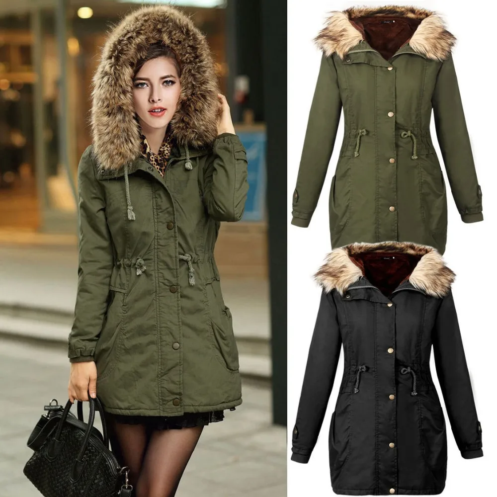 winter jacket coat women s parkas army green Large raccoon collar hooded outwear loose clothing
