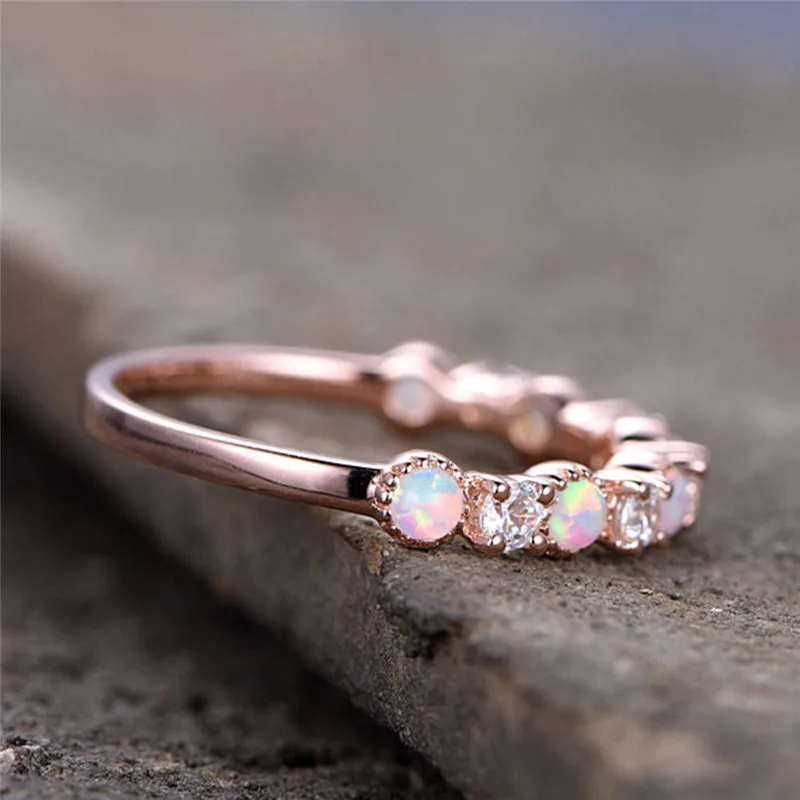ROMAD CZ Opal Rings Women Wedding Fire Stone Finger Ring Eternity Band for Bridal Engagement Jewelry Valentine's Day Gift R4