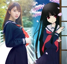 Hell Girl ai Enma Anime Japonés Coreano Marinero Uniforme Escolar Cosplay Traje Negro con Free Socks
