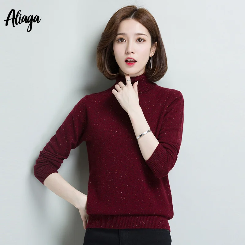 

100% Goat Cashmere Dots Knitwear Sweater Turtleneck Long Sleeves Autumn Winter Female Jumpers Pullover