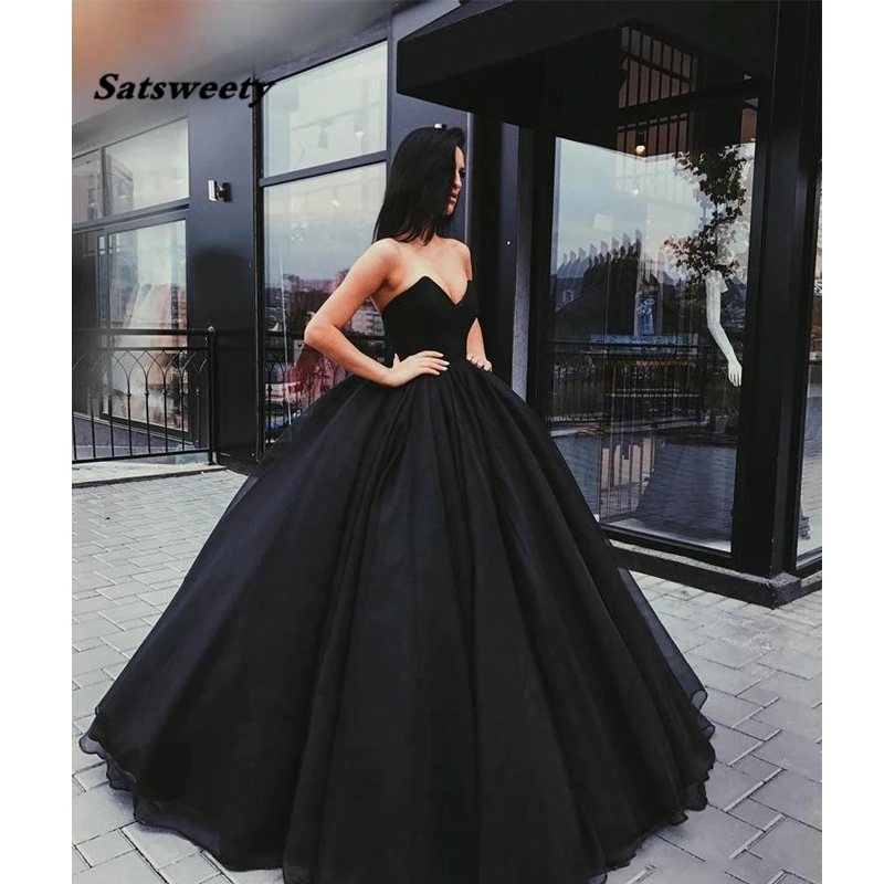 Elegant-Black-Ball-Gown-Evening-Gowns-V-Neck-Strapless-Organza-Floor-Length-Bandage-Long-Prom-Women (1)