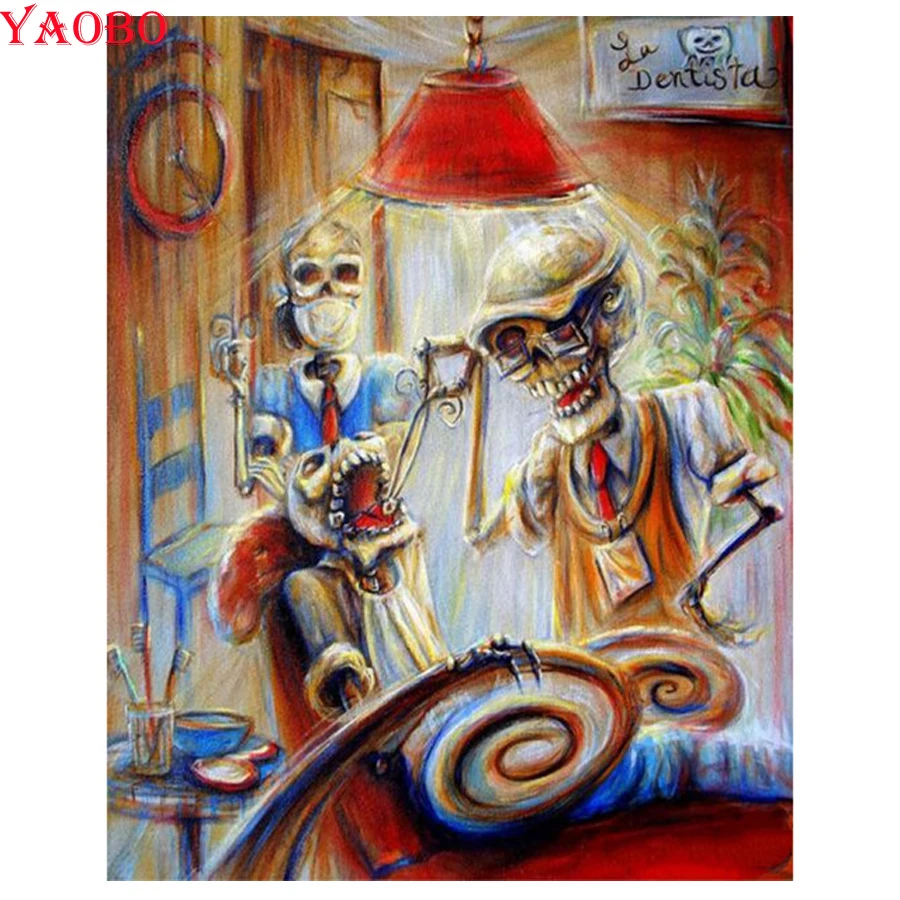 

5d diamond painting Skull Dentists full square round drill diamond mosaic 3d picture embroidery sticker halloween decoration