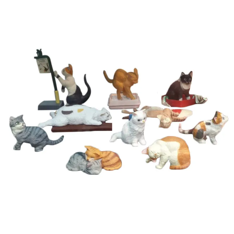 

Japanese genuine 10 sets cute pets black kitten Ragdoll Burmilla Shorthair Exotic Ocicat Manx Tuxedo cat figurine desktop figure