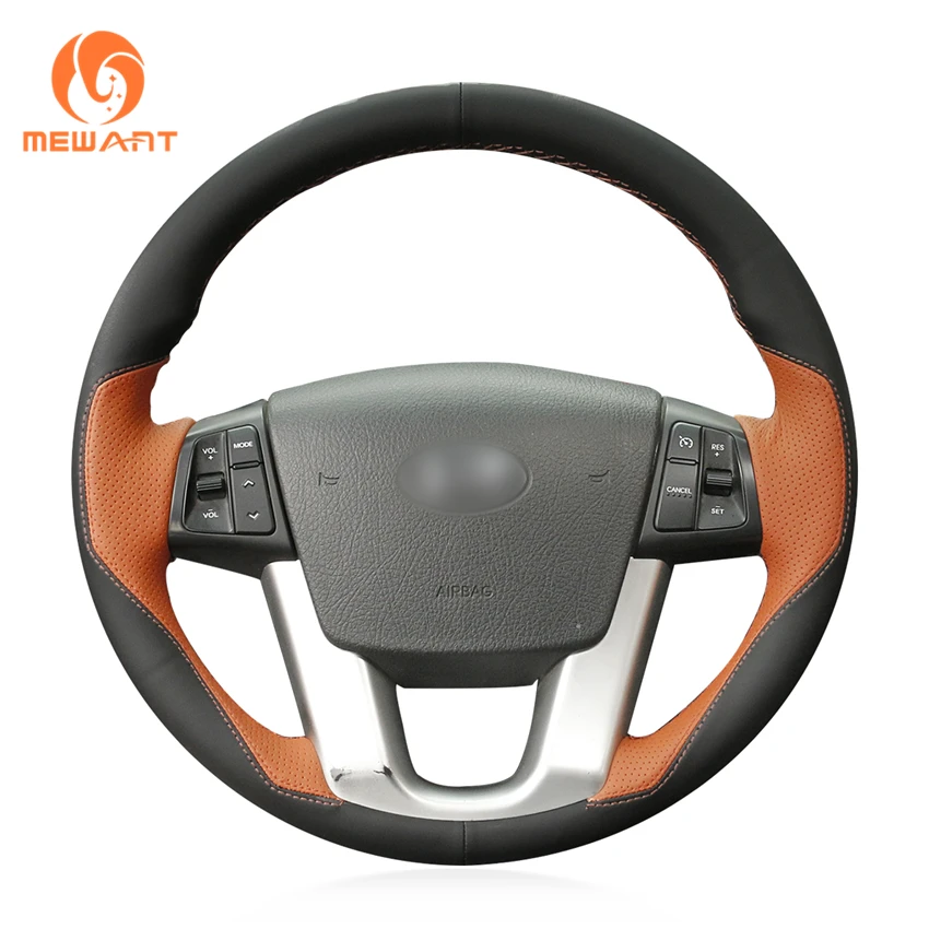 MEWANT Black Orange Leather Car Steering Wheel Cover for Kia Sorento