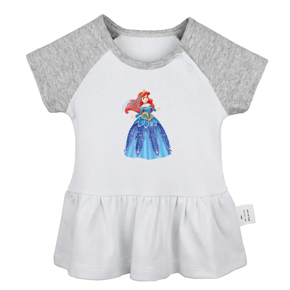 

Cute Cartoon The Little Mermaid Ariel Princess Snow White with Flowers Newborn Baby Girls Dresses Toddler Infant Cotton Clothes