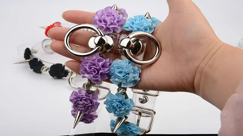 Handmade Kawaii Choker Punk Gothic Rose Collar Necklace Flowers Tranparent Faux Leather Spiked Collar Choker Buckle Necklace 8