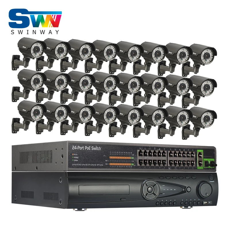 

24CH HDMI NVR 24CH POE Switch Security CCTV System 9TB HDD 1080P HD Onvif H.264 Varifocal 2.8-12mm 78IR Outdoor POE IP Cameras