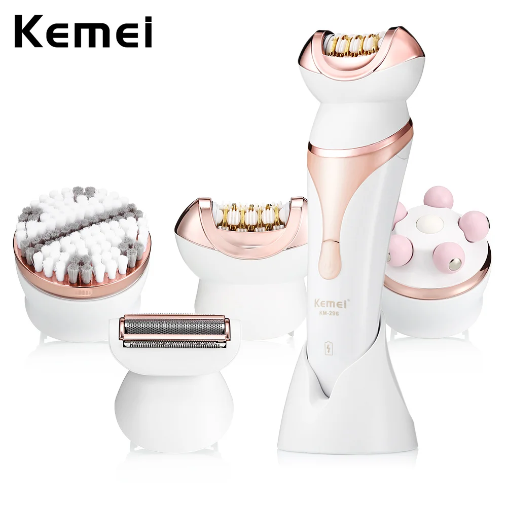 

Kemei 4 In 1 Multifunctional Lady Rechargeable Electric Epilator Razor Hair Removal Shaver Face Cleaning Brush Massager KM-296