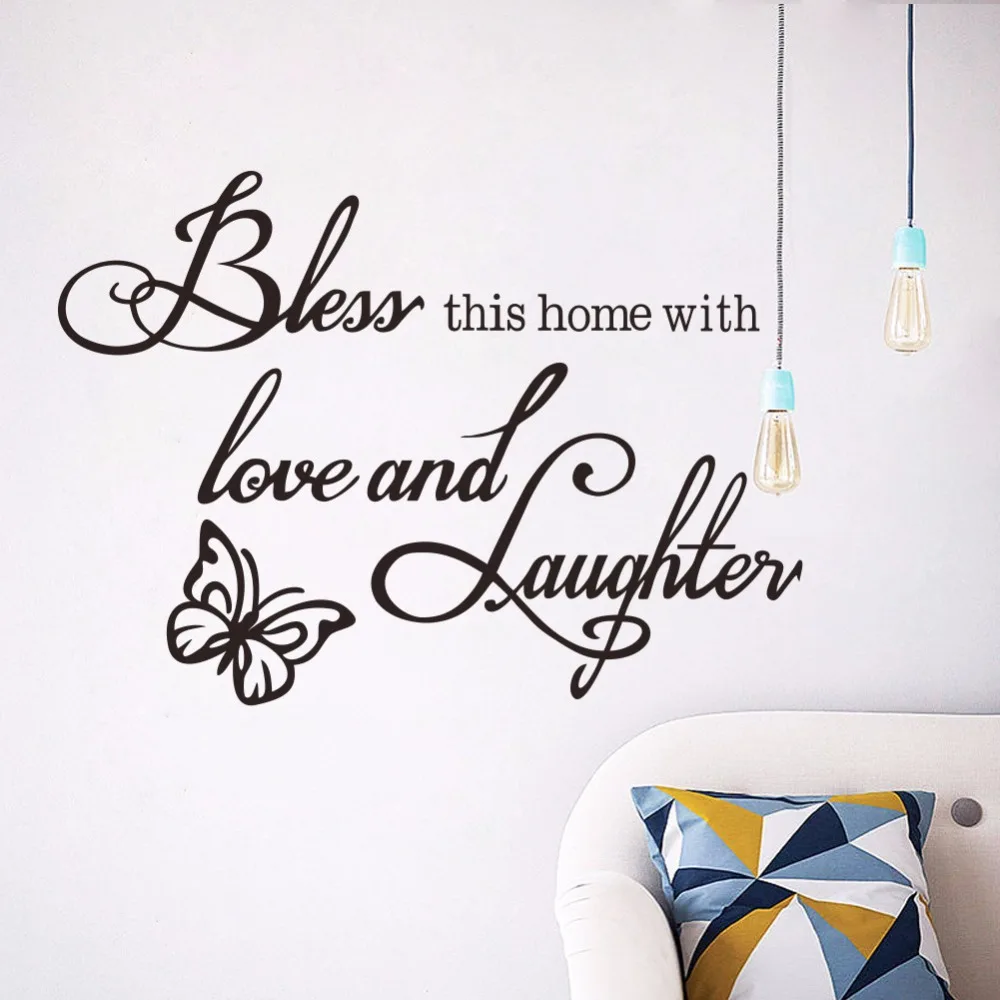 

% Bless This Home Quote Vinyl Wall Decal Sticker God Jesus Bible Religious Christian bedroom home Decor butterfly living room