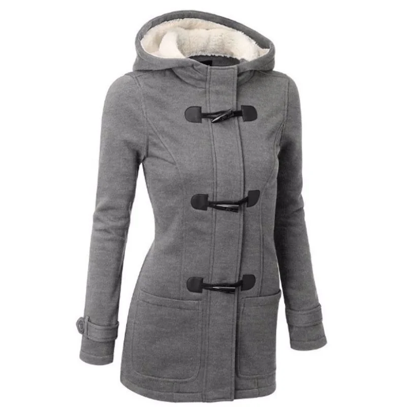 

New Hooded Coat Zipper Horn Button Outwear Spring Autumn Women Casaco Feminino