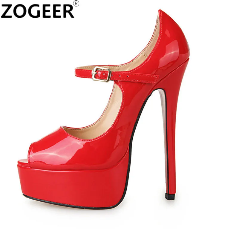 

Plus Size 48 Fashion Women Pumps Peep Toe Height Platform Extreme High Heels Shoes 16 CM Sexy Nightclub Evening Party Shoes Red