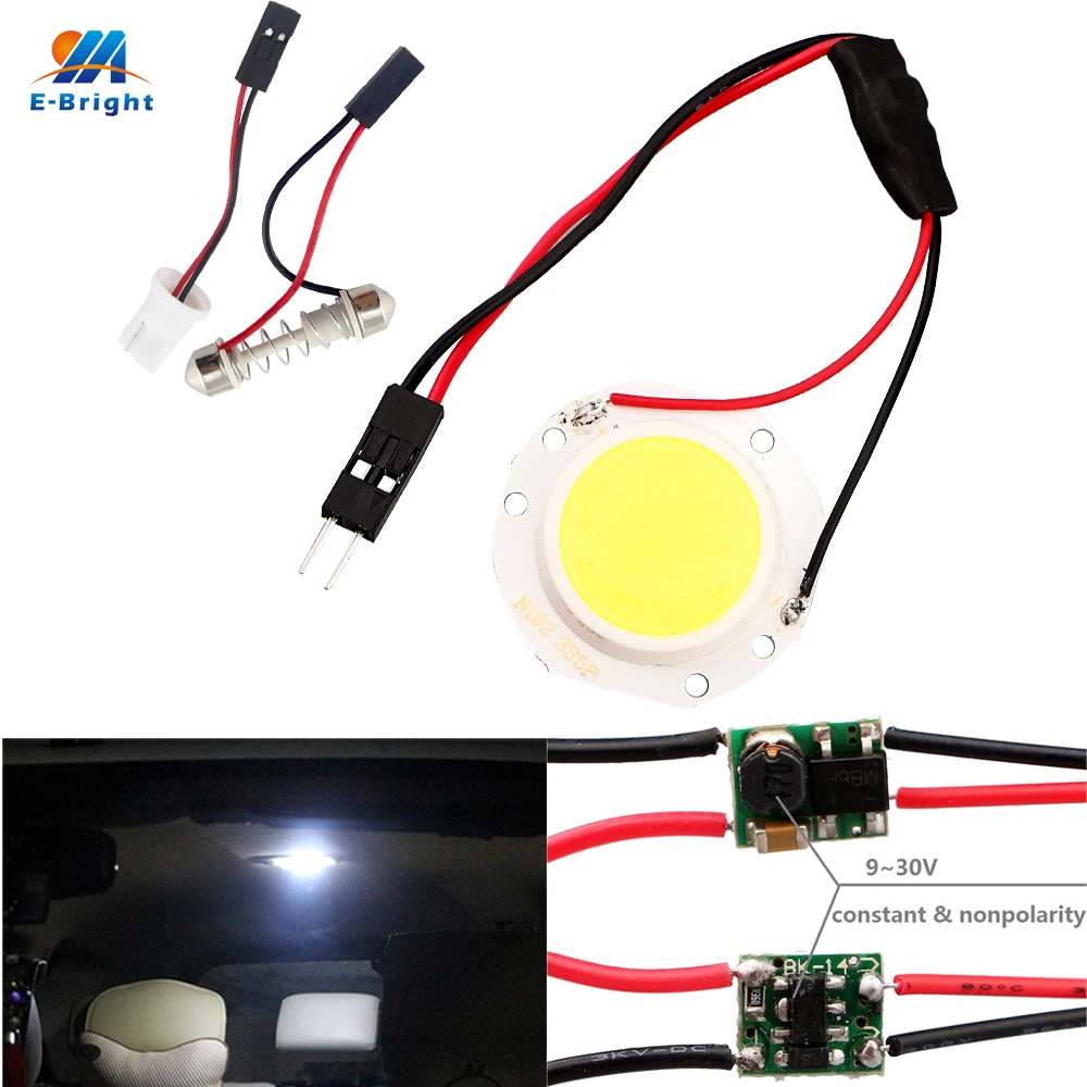 YM E-яркий 6 шт/Лот COB светодиодный 12V 24V 15SMD круглый Панель светильник белого цвета с T10+ фестон-адаптер для внутреннего купола лампы