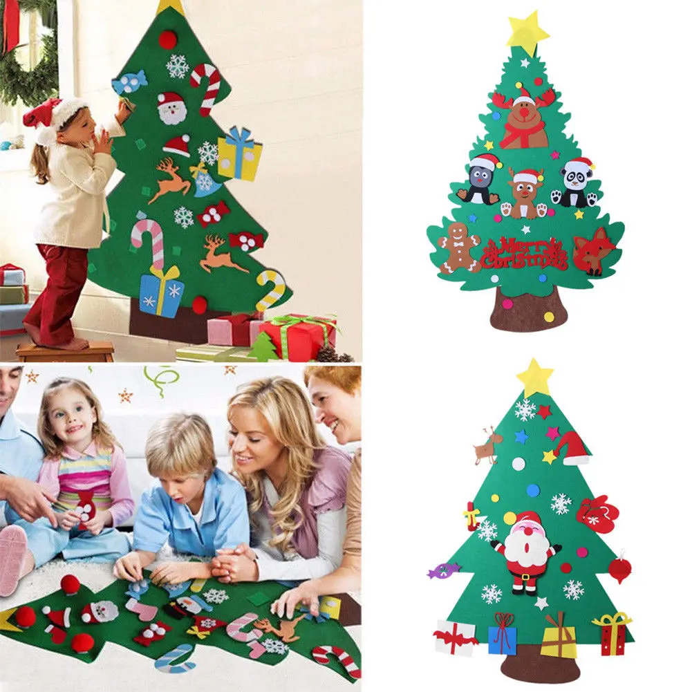 

Felt Christmas Tree Set with Ornaments Xmas Gift Door Wall Hanging Decoration