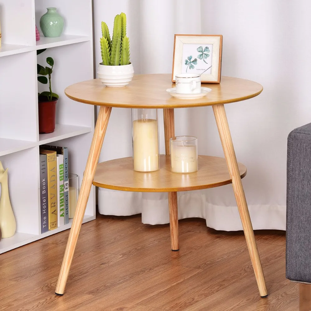 Giantex 2-Tier Round End Coffee Table Side Accent Table Wood Legs Living Room Furniture Living Room Furniture HW59267 Giantex 2-Tier Round End Coffee Table Side Accent Table Wood Legs Living Room Furniture Living Room Furniture HW59267