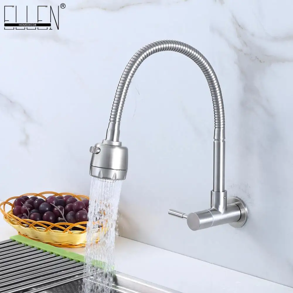 Wall Mounted Single Cold Kitchen Faucet Kitchen Sink Tap Stainless