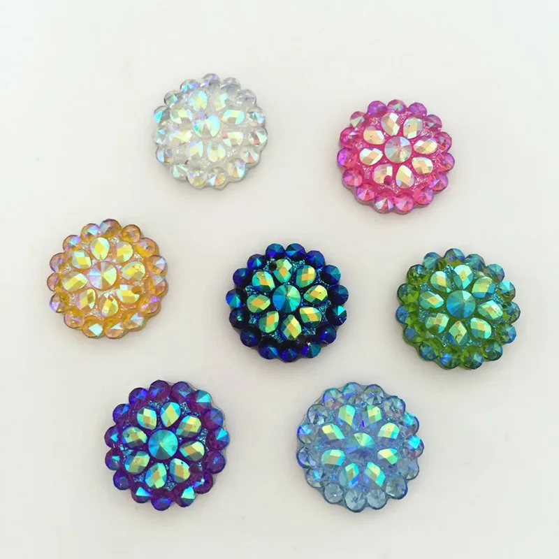 200pcs 14mm Bling AB Resin Round Flatback Rhinestone Buttons 2 Hole