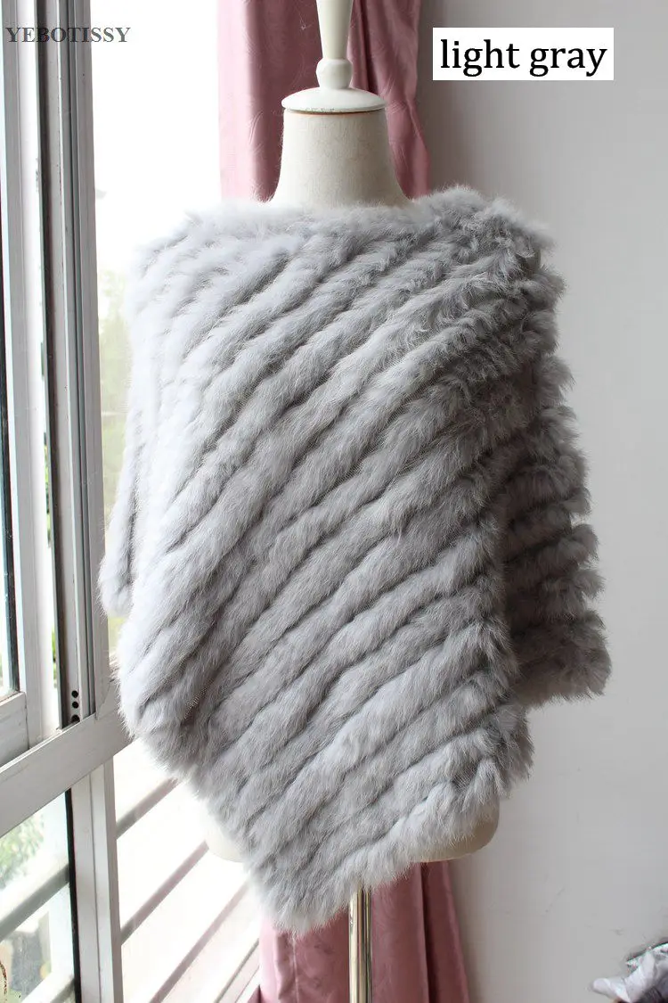 Femme вязаный мех кролика пончо и накидка на осень и зиму для женщин подлинный натуральных мех шаль треугольной обертывания с натуральным мехом пуловеры