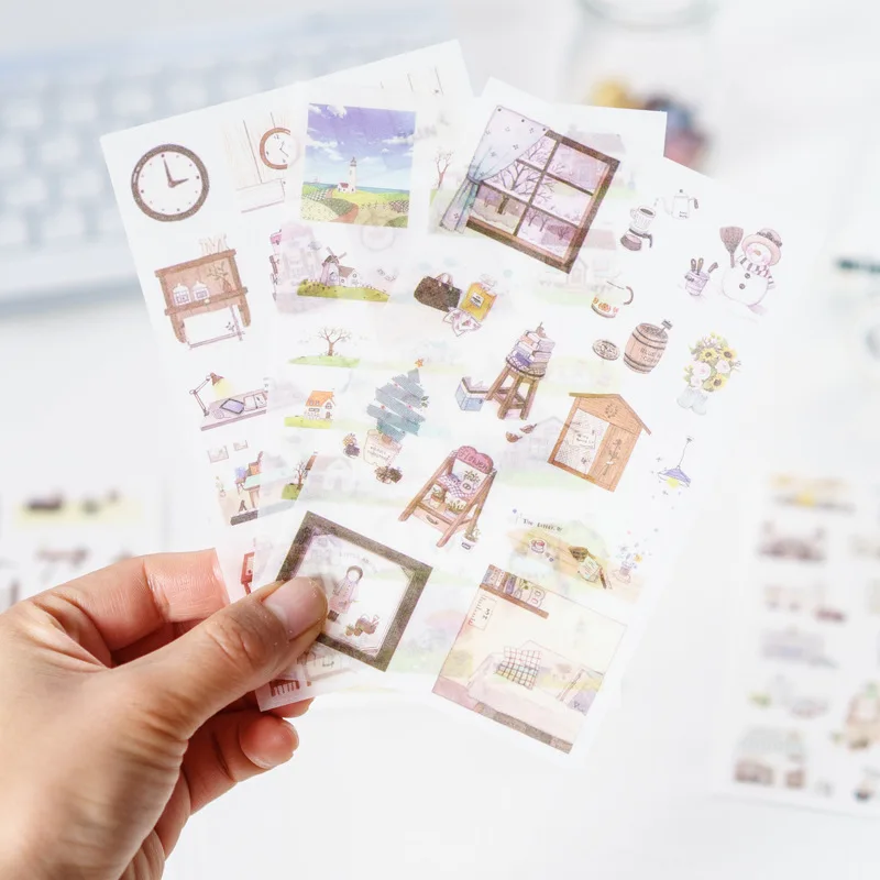 

6 Pieces/bag. Fashion Life Leisure Time Transparent Sticker Student Creative Stationery Diy Decorative Notebook Scrapbook Gift