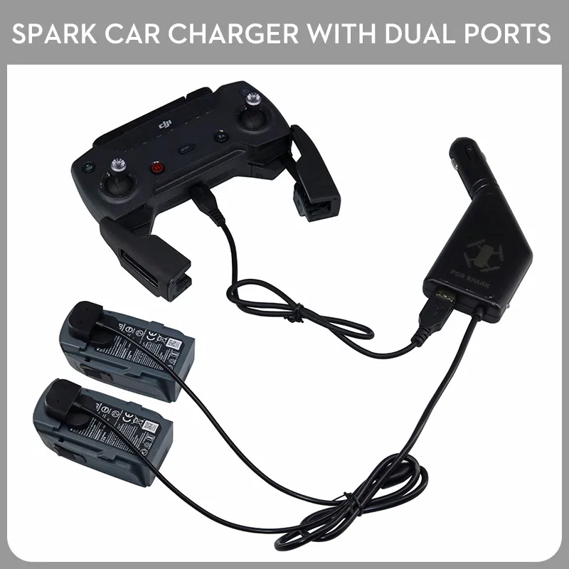 

DJI Spark Car Charger 3 in 1 Car Charger Battery Charging & USB Port Remote Control 2 Cable Charge for DJI Spark Accessories