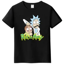 Camiseta masculina de alta qualidade 100% algodão crewneck solto rick e morty impresso camiseta masculina casual de malha(China)