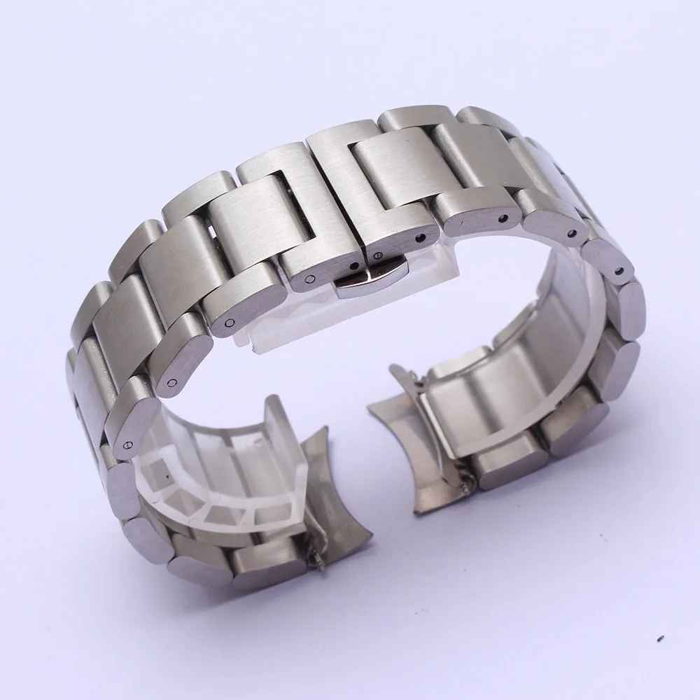

20mm 22mm Silver Watchband stainless Steel Watch Band Strap Bracelet Solid links New Curved End gift fold buckle Free Shipping