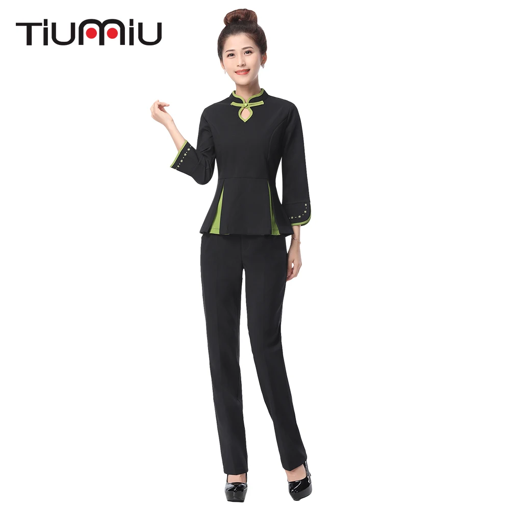 

2018 New Arrival Hotel Waiter Uniform Long Sleeved Shirt+Pants Workwear Uniforms Women Aviation Uniform Beauty Salon SPA Fashion