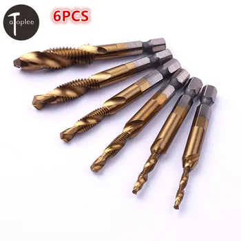 

6 PCS M3 M4 M5 M6 M8 M10 Titanium Combination Drill Tap Set Drill Bit Tools Tap Countersink Set Metric Hss 6542 Tap Drilling